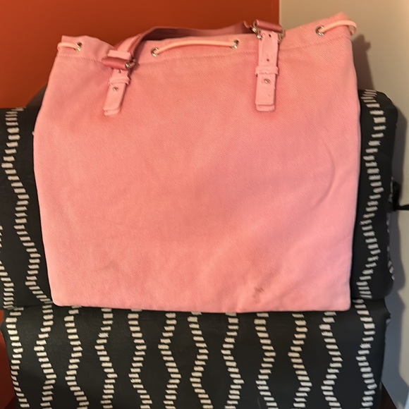 YSL Pink Canvas Tote Bag. Leather has all been repainted and sealed . - Picture 3 of 11